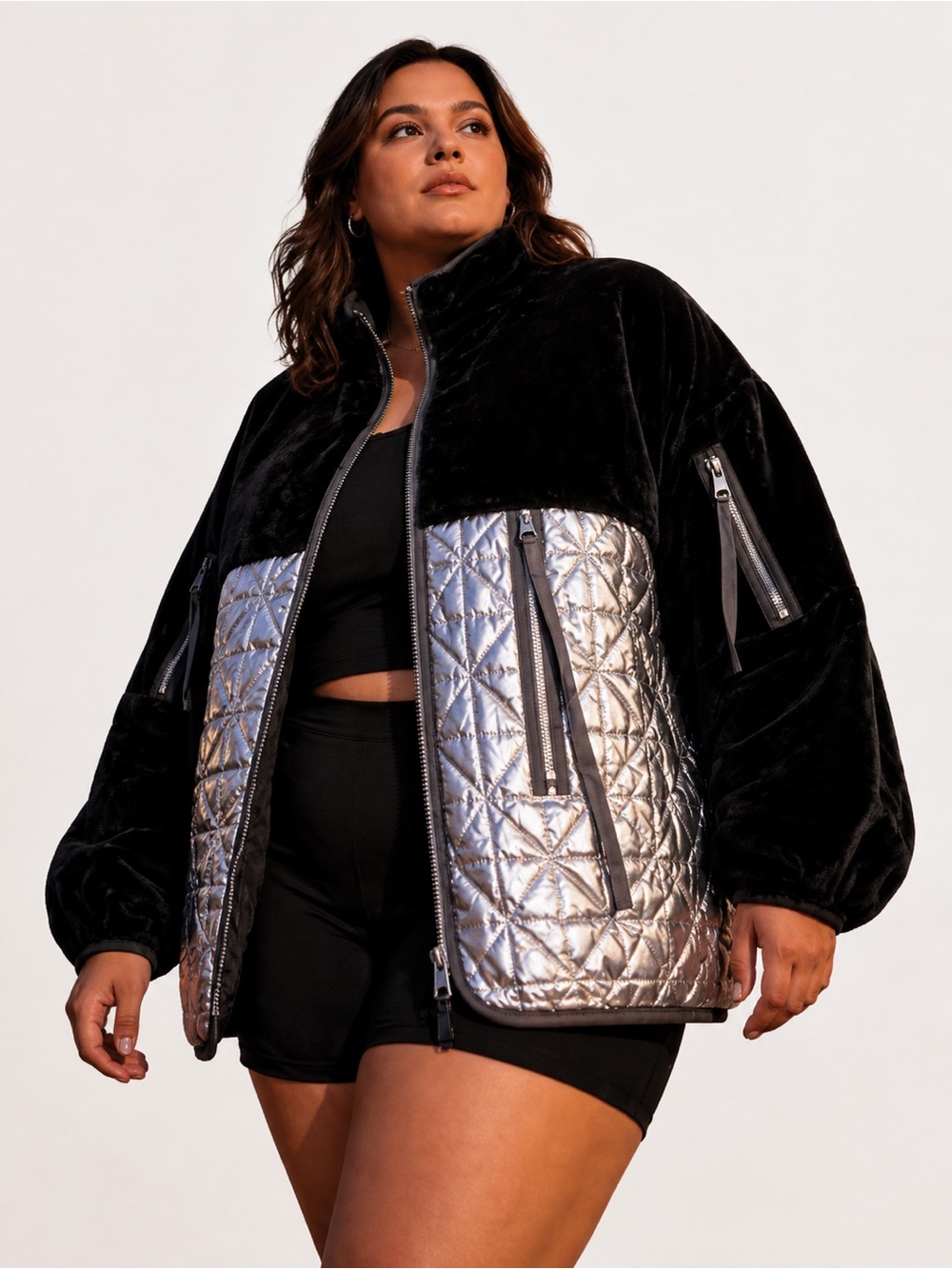 UGG Black & Silver Quilted Panel Cropped Puffer Jacket - Women